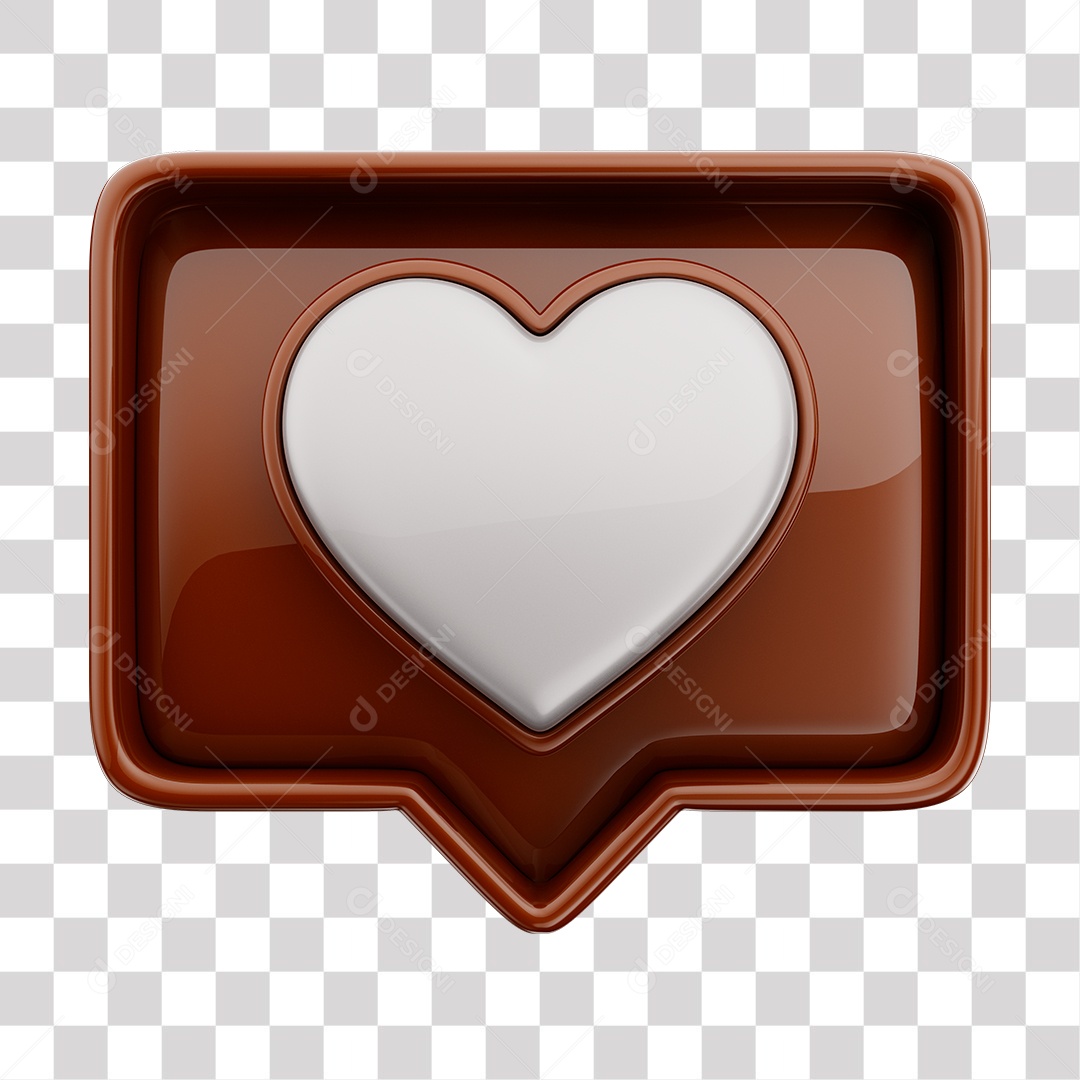 Emoji de Curtida Marrom com Coração Branco Elemento 3D Para Composição PNG Transparente