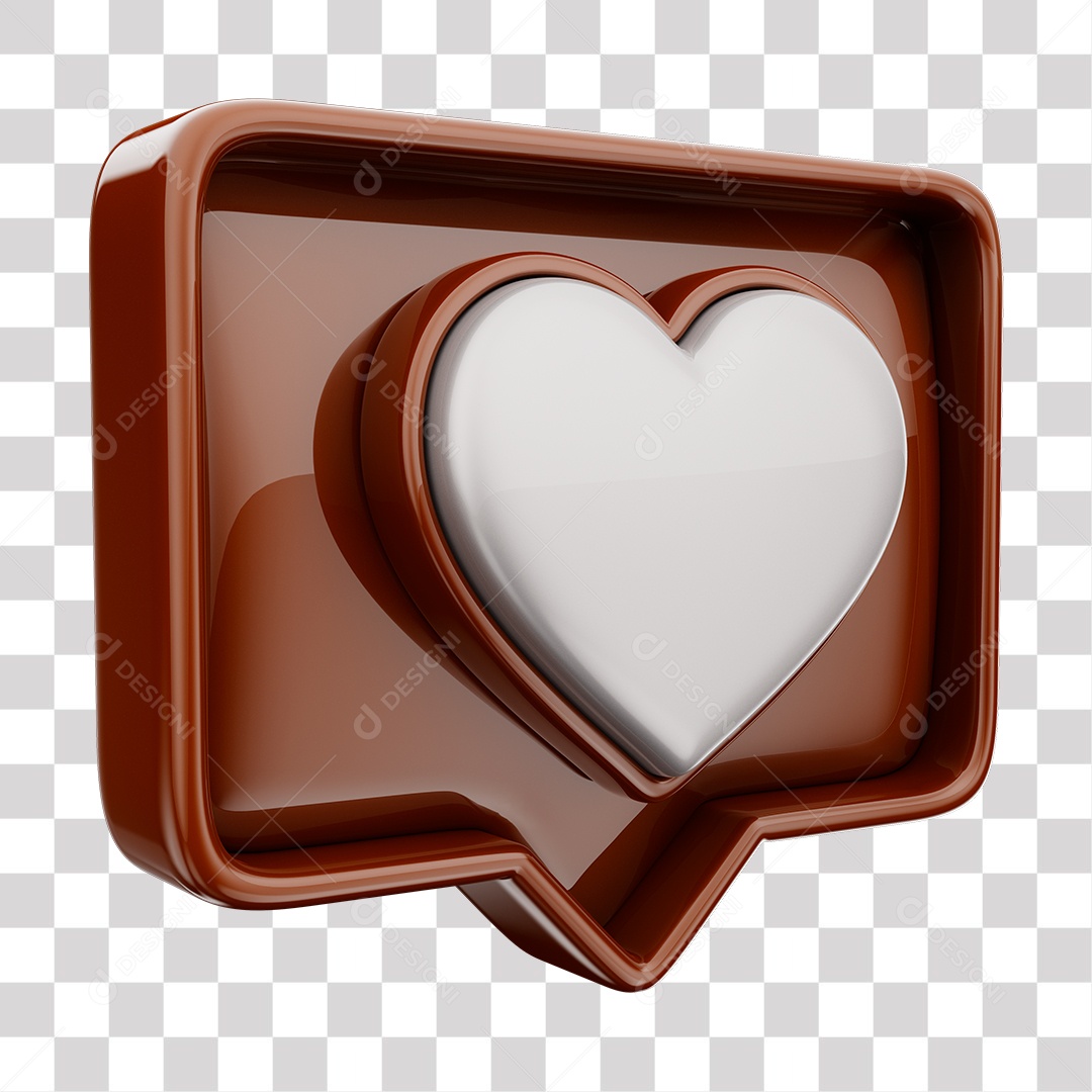 Emoji de Curtida Marrom com Coração Branco Elemento 3D Para Composição PNG Transparente