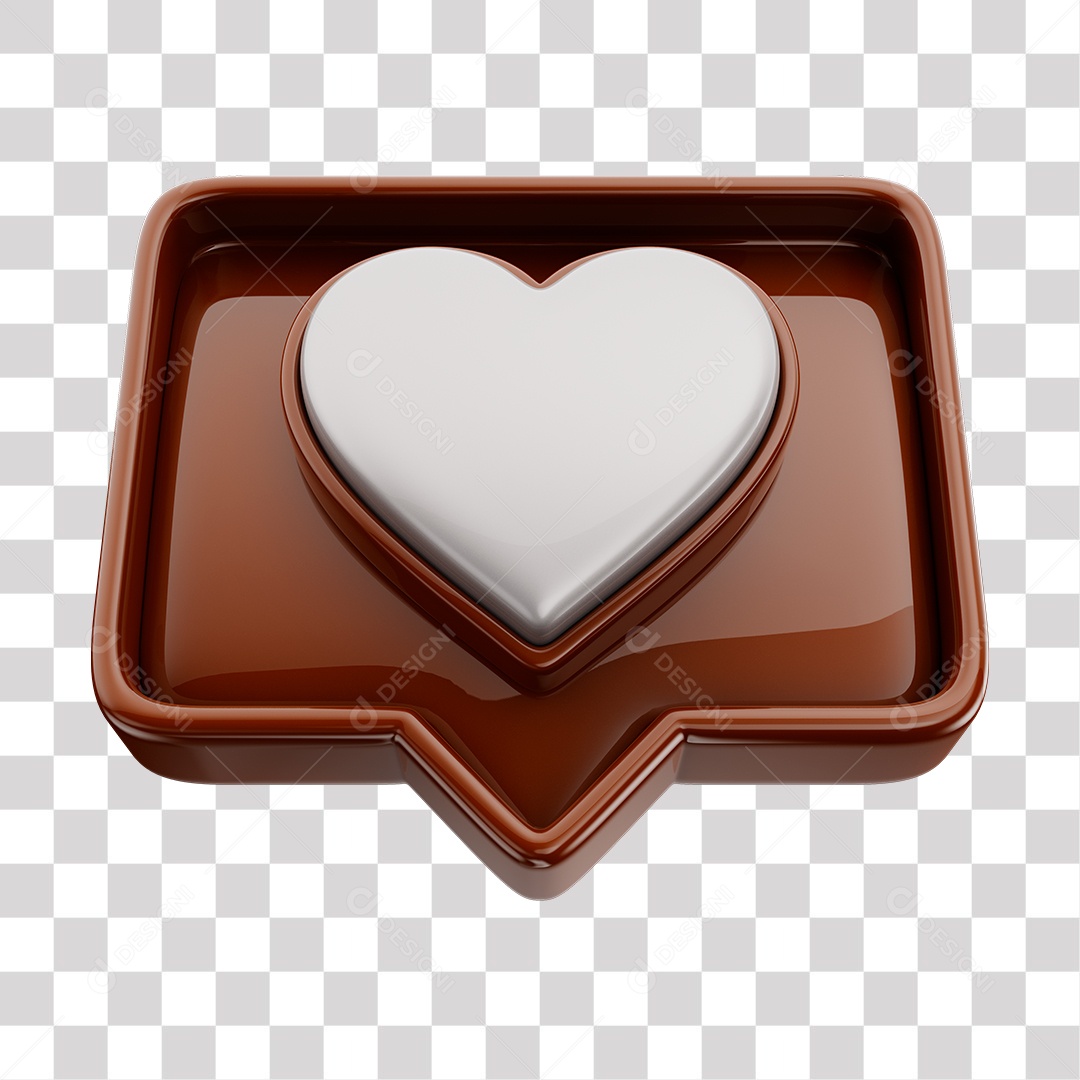 Emoji de Curtida Marrom com Coração Branco Elemento 3D Para Composição PNG Transparente