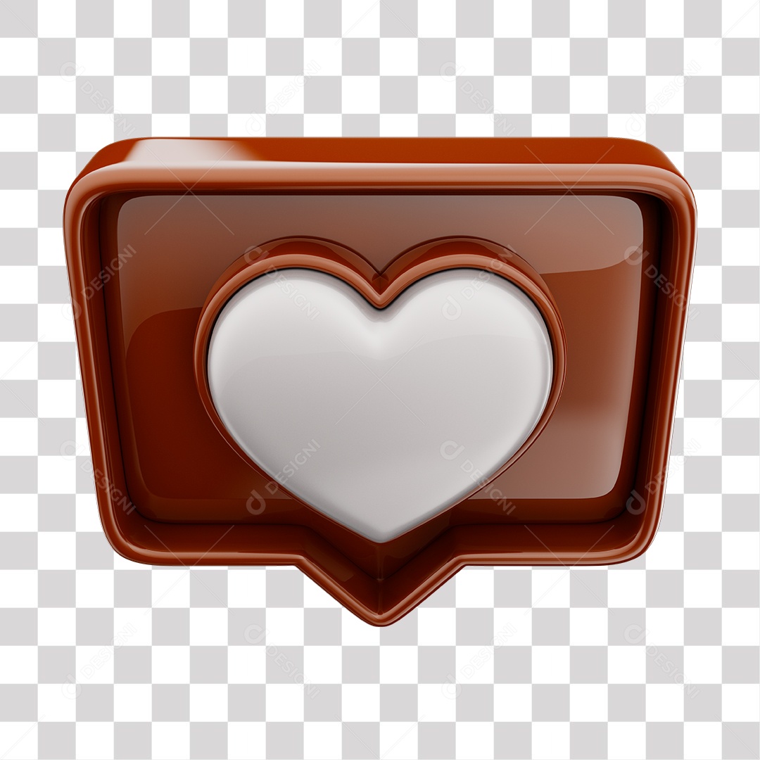 Emoji de Curtida Marrom com Coração Branco Elemento 3D Para Composição PNG Transparente