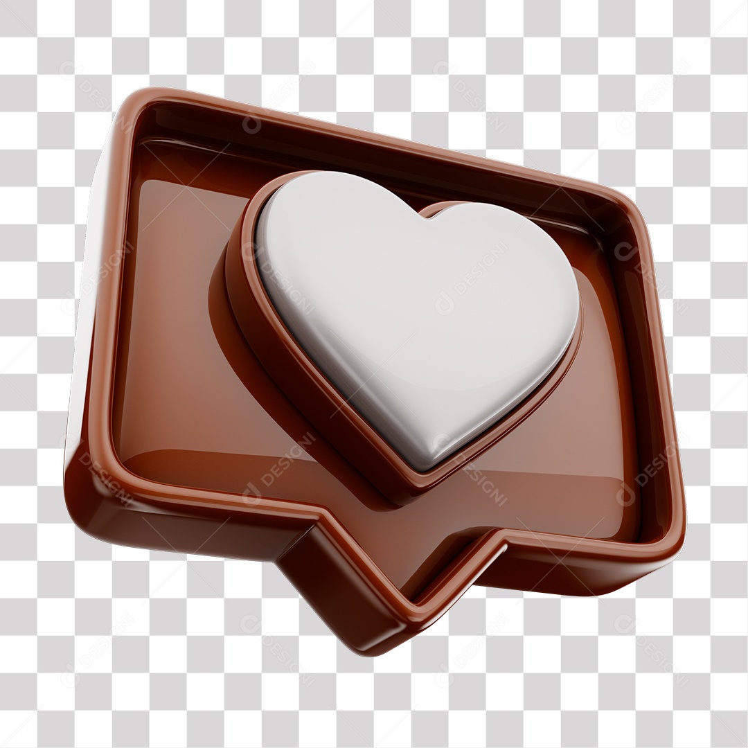 Emoji de Curtida Marrom com Coração Branco Elemento 3D Para Composição PNG Transparente