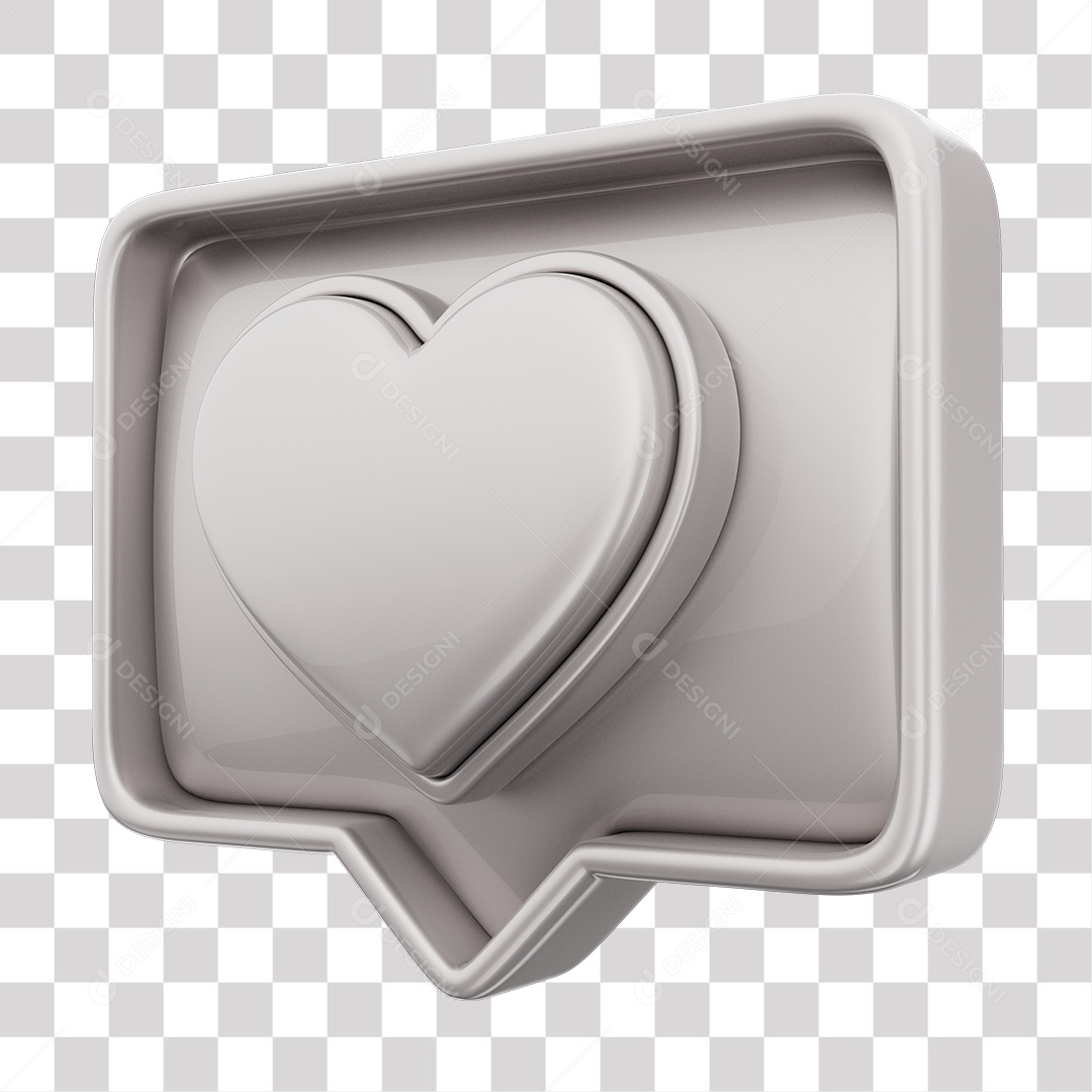 Emoji de Curtida Cinza com Coração Branco Elemento 3D Para Composição PNG Transparente