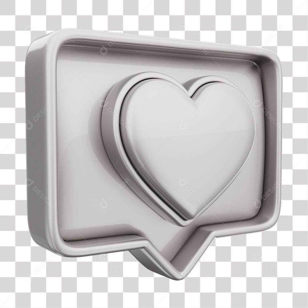 Emoji de Curtida Cinza com Coração Branco Elemento 3D Para Composição PNG Transparente