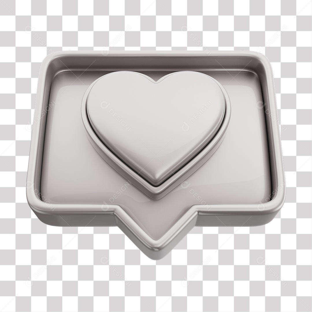 Emoji de Curtida Cinza com Coração Branco Elemento 3D Para Composição PNG Transparente