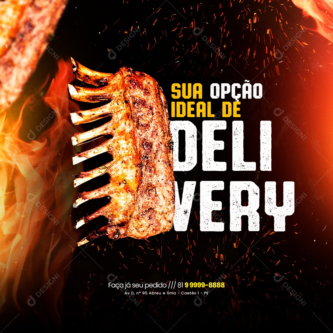 Sua Opção ideal de Delivery Churrascaria Social Media PSD Editável