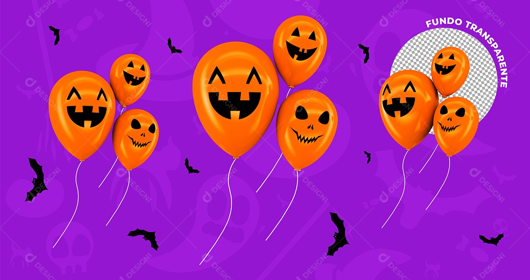 Balão Laranja Halloween Com Expressões De Felicidade PSD