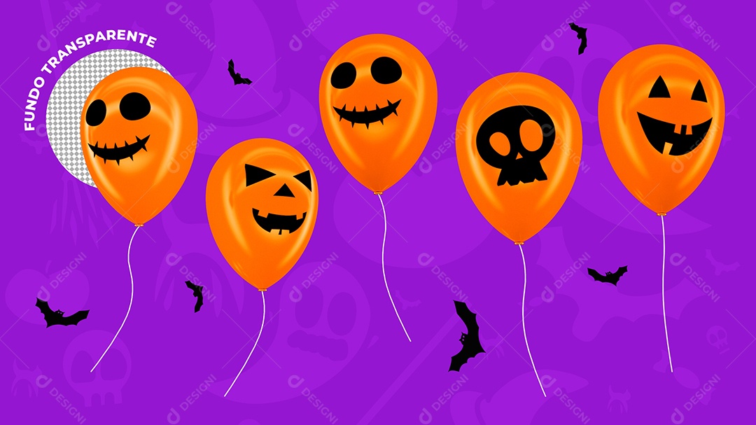 Balão Laranja Halloween Com Expressões De Felicidade PSD