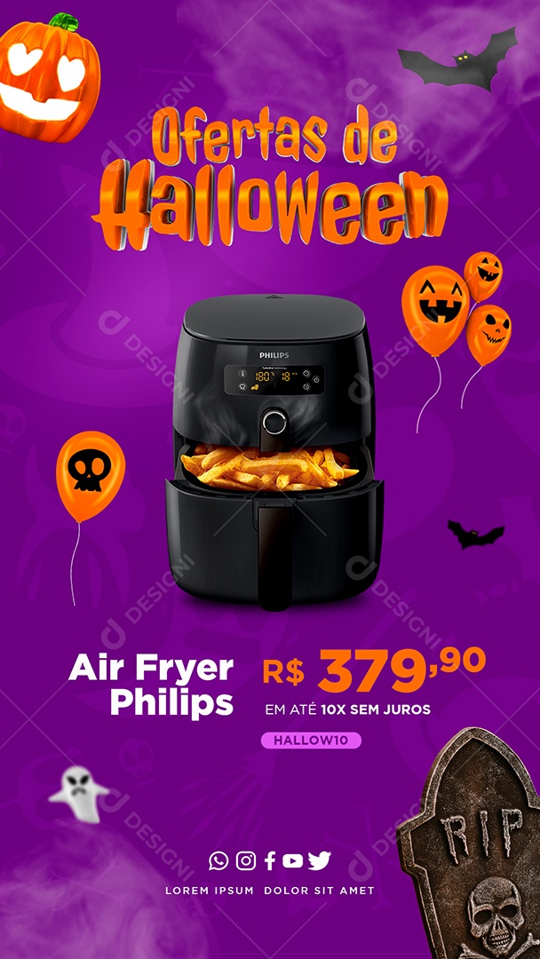 Ofertas De Halloween Promoção Air Fryer Social Media PSD Editável