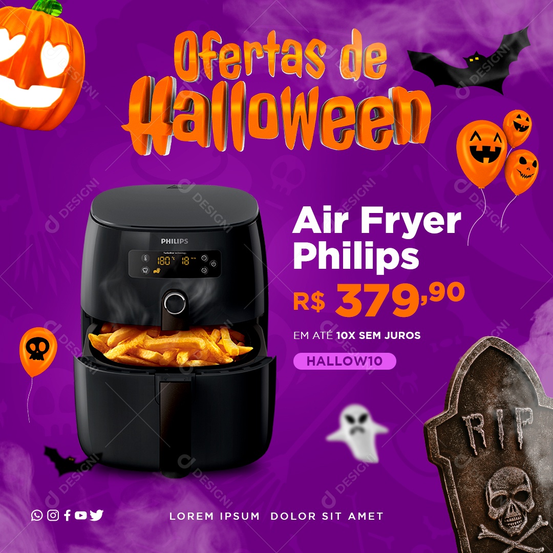 Ofertas De Halloween Promoção Air Fryer Social Media PSD Editável