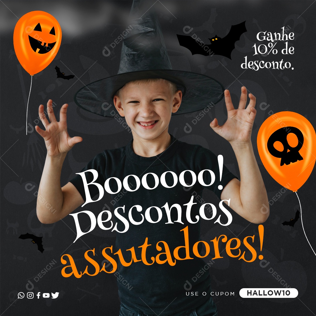 Boooo Descontos Assustadores Halloween Social Media PSD Editável