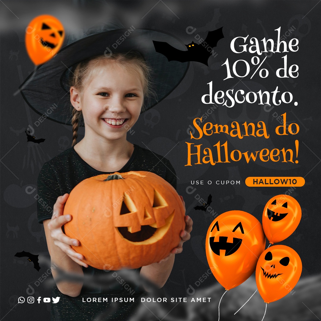 Ganhe 10% De Desconto Semana Do Halloween Social Media PSD Editável