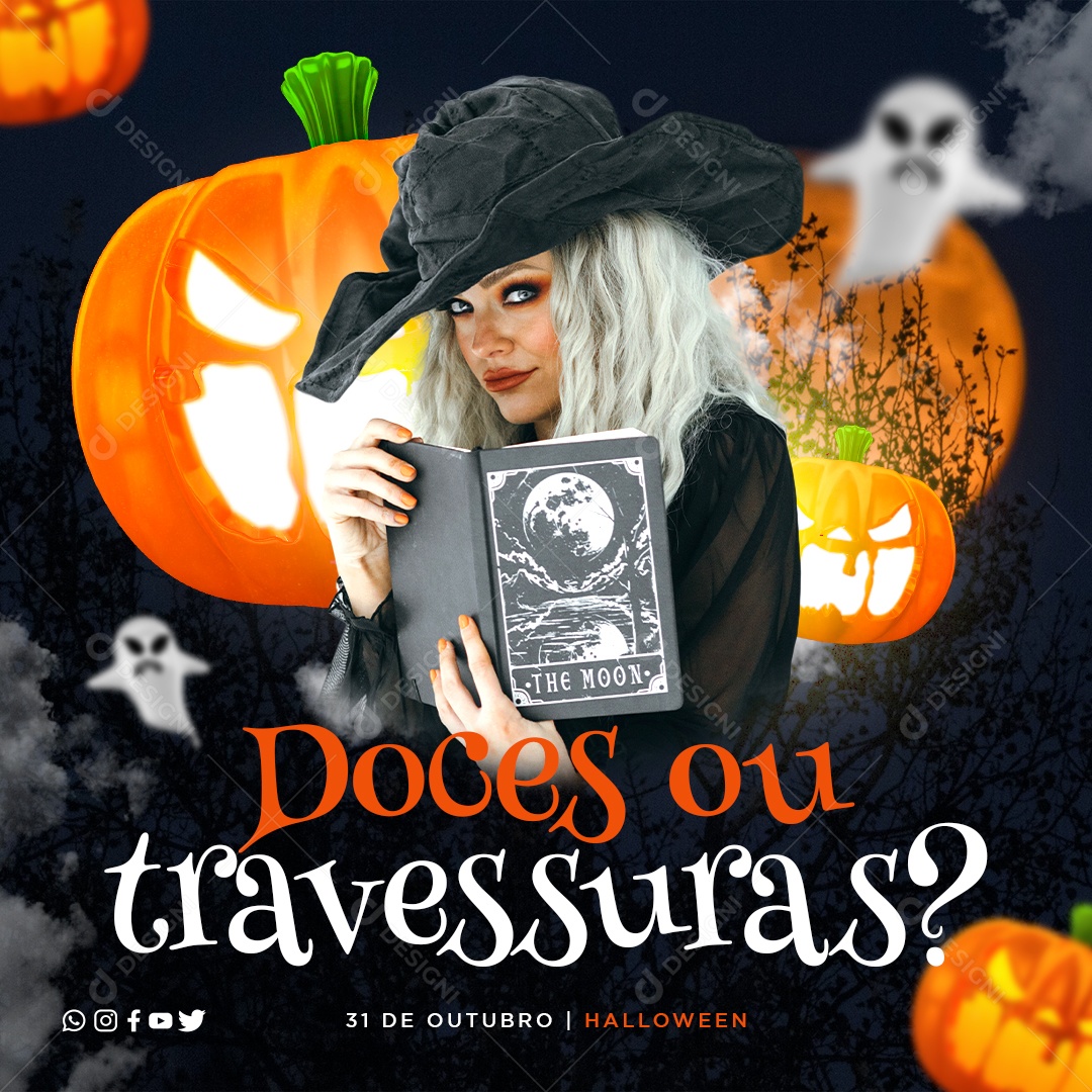 Doces Ou Travessuras Halloween Social Media PSD Editável