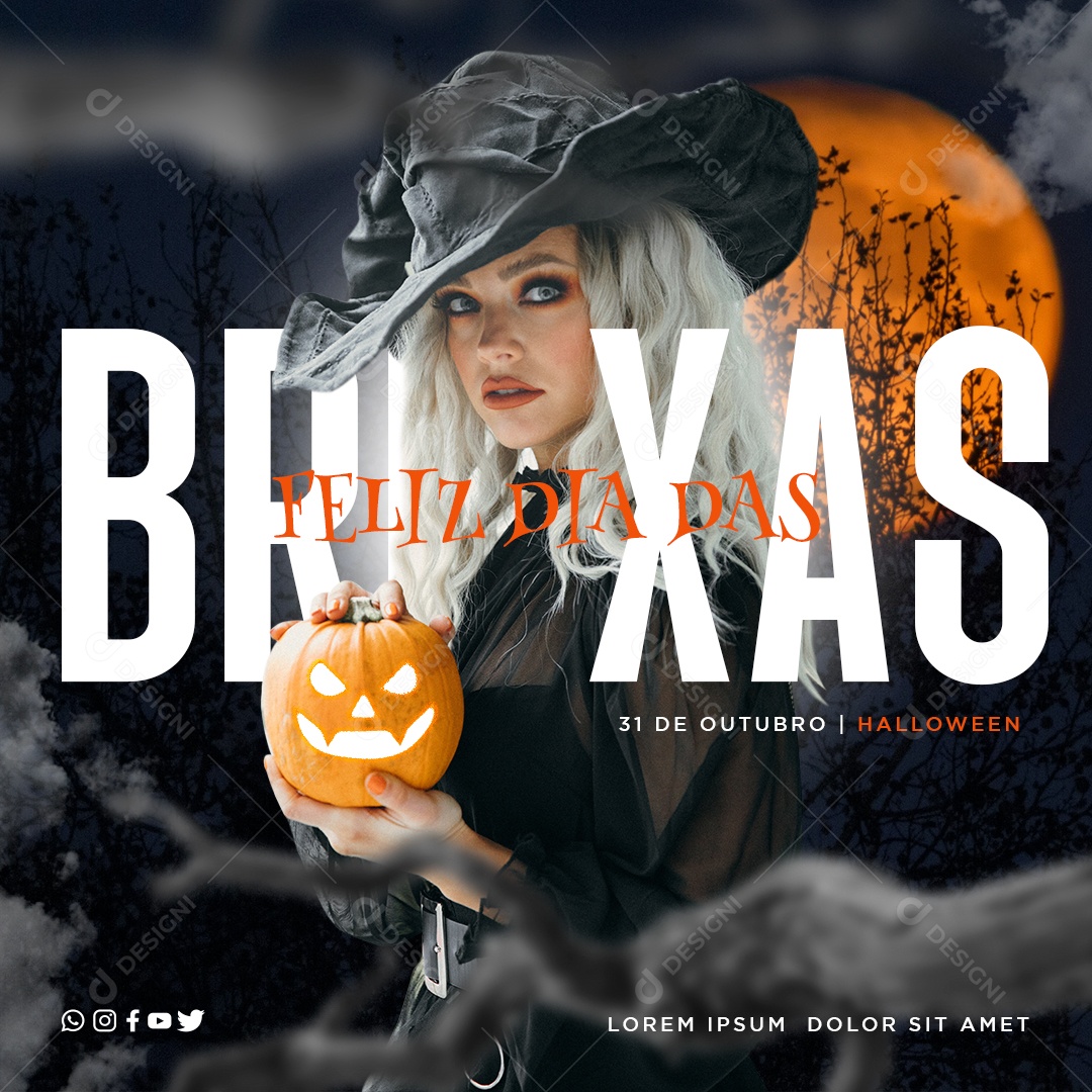 Feliz Dia Das Bruxas Data Comemorativa Social Media PSD Editável