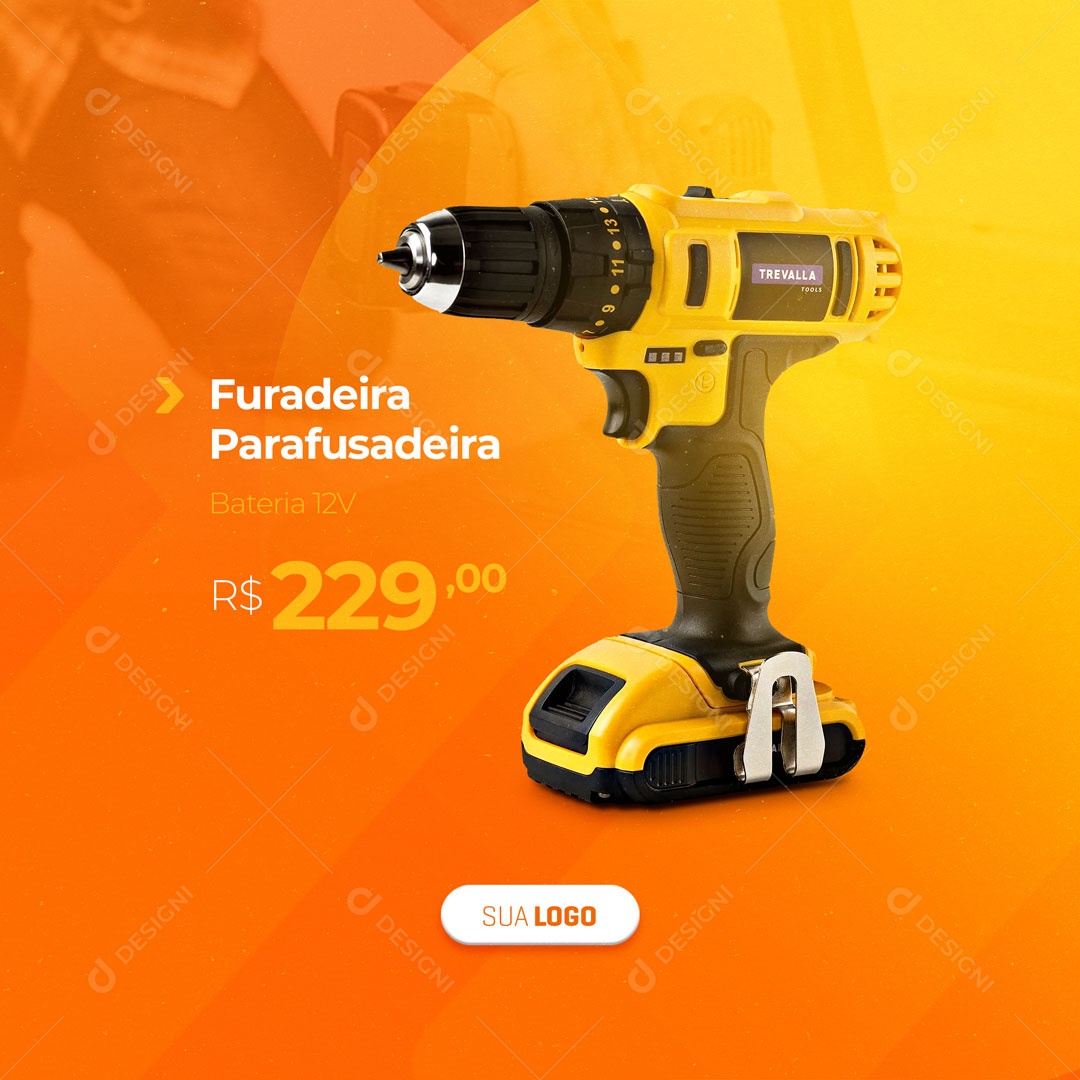 Materiais De Construção Furadeira e Parafusadeira Social Media PSD Editável