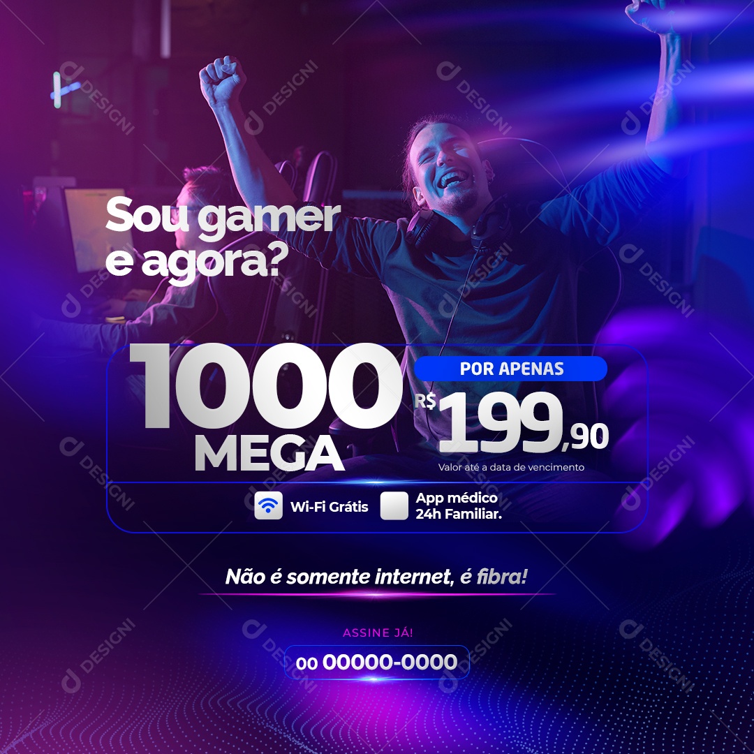 Social Media Provedor de Internet Sou Gamer Agora PSD Editável