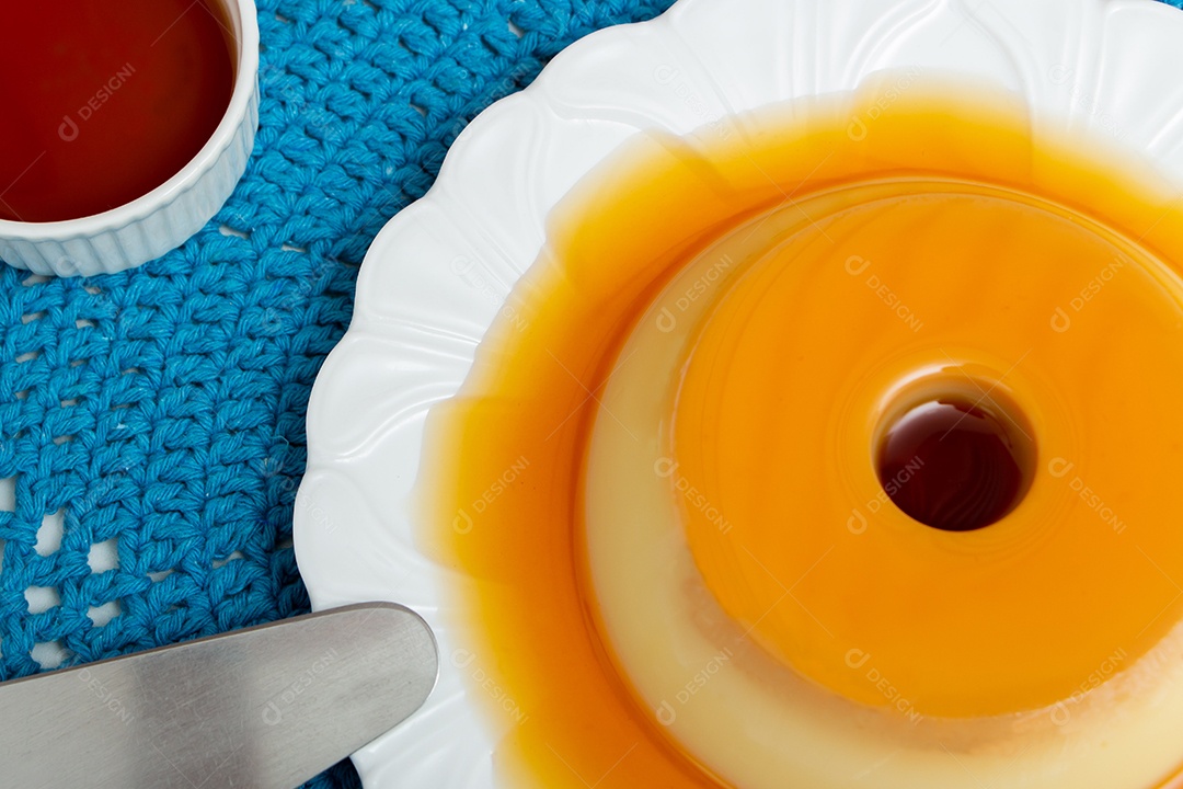 Sweet milk pudding food on white plate