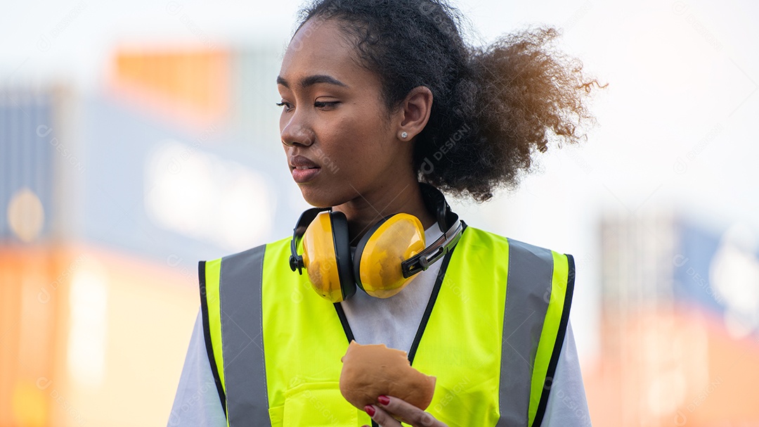 sorriso mulher afro-americana capataz trabalhador ou mulher
