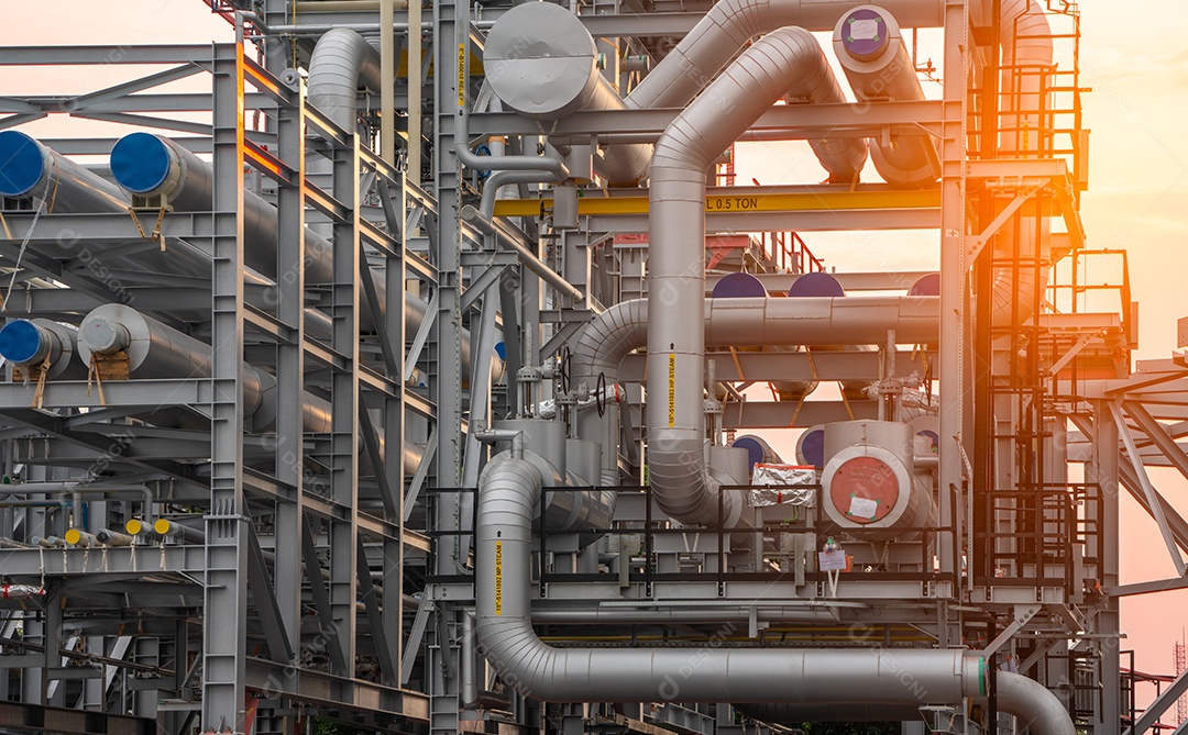 Linha de tubulação de aço da planta de refinaria de petróleo bruto e chaminé e resfriamento