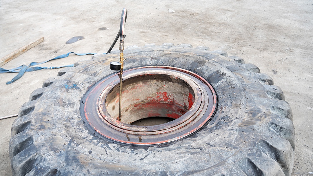 Troca de pneu de empilhadeira de carga, Conceito de manutenção Serviço logístico de transporte de seguro