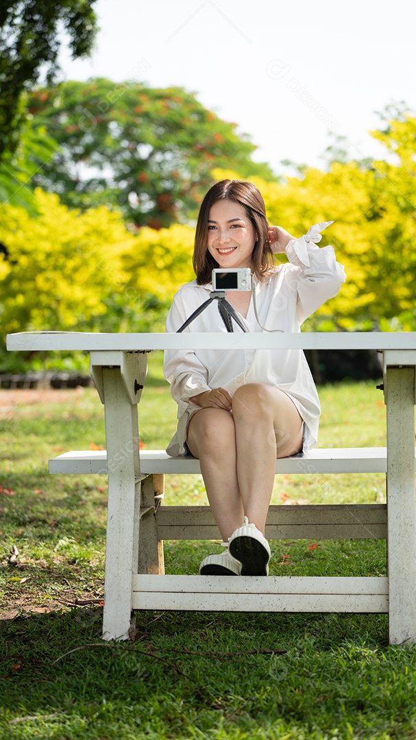 Thoughtful smile Happy woman making online video call or online meeting.