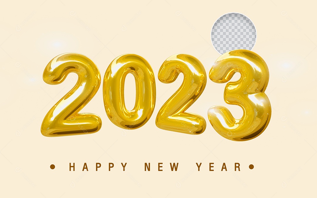 Número 3D 2023 Ano Novo Dourado Elemento para Composição PSD