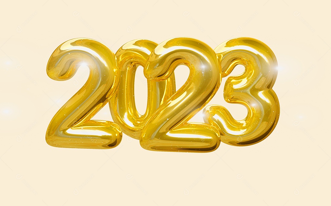 Número 3D 2023 Ano Novo Dourado Elemento para Composição PSD