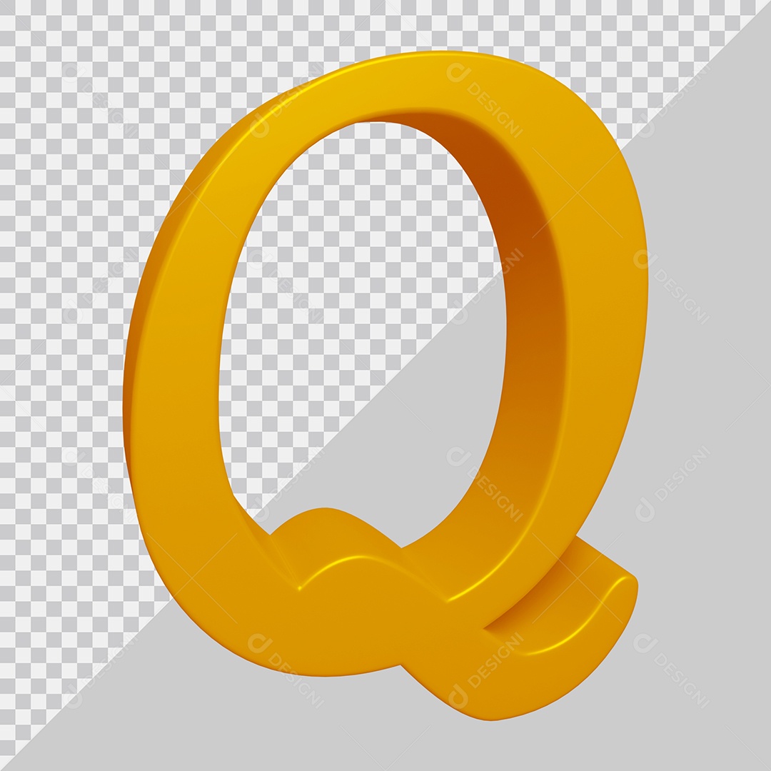 Letra Q Maiúscula Dourado 3D Para composição PSD