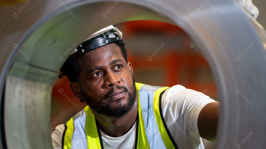 Afro-americano segurando capacete de segurança, equipamento de capacete de segurança