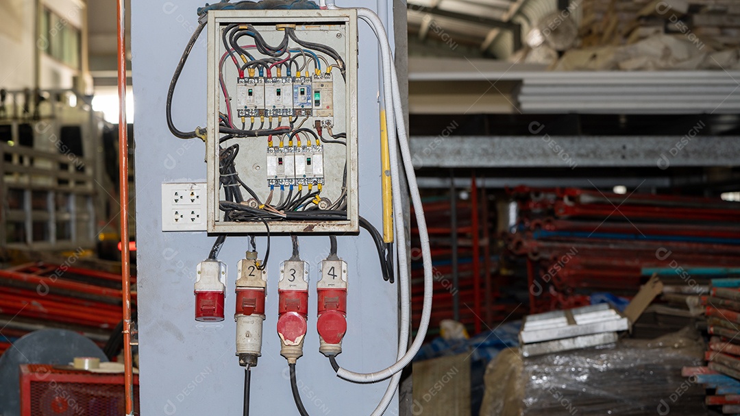Curto-circuito perigoso e disjuntor queimado danificado