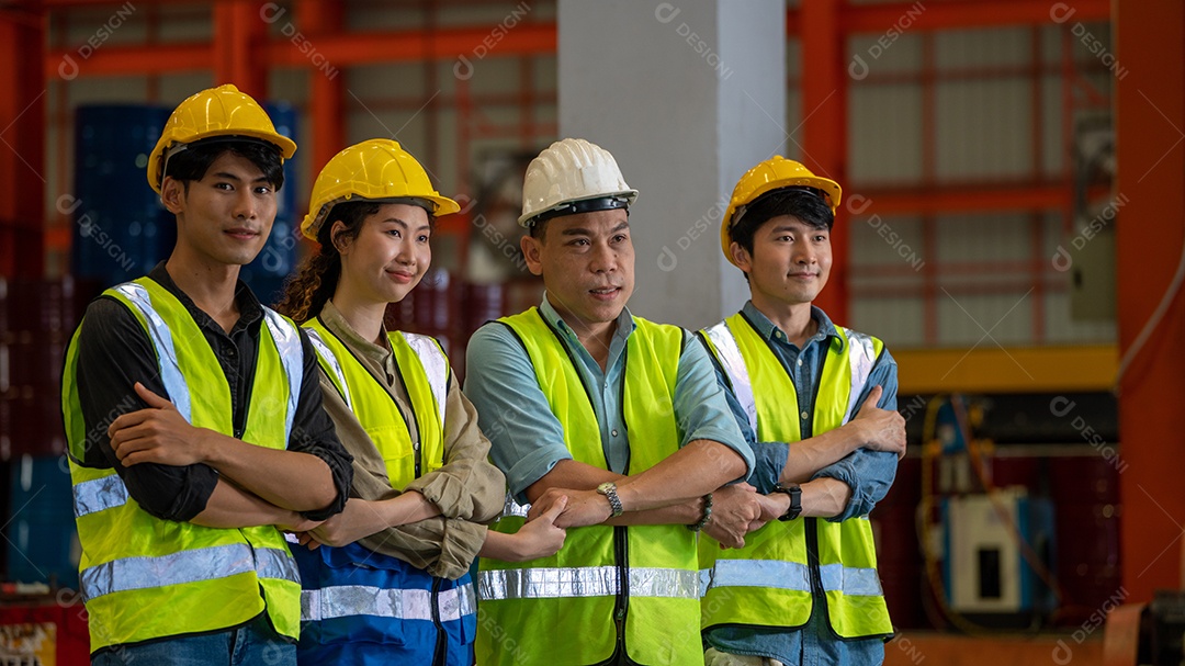 Trabalho em equipe e grupo de trabalhadores de espírito de equipe dão cinco juntos