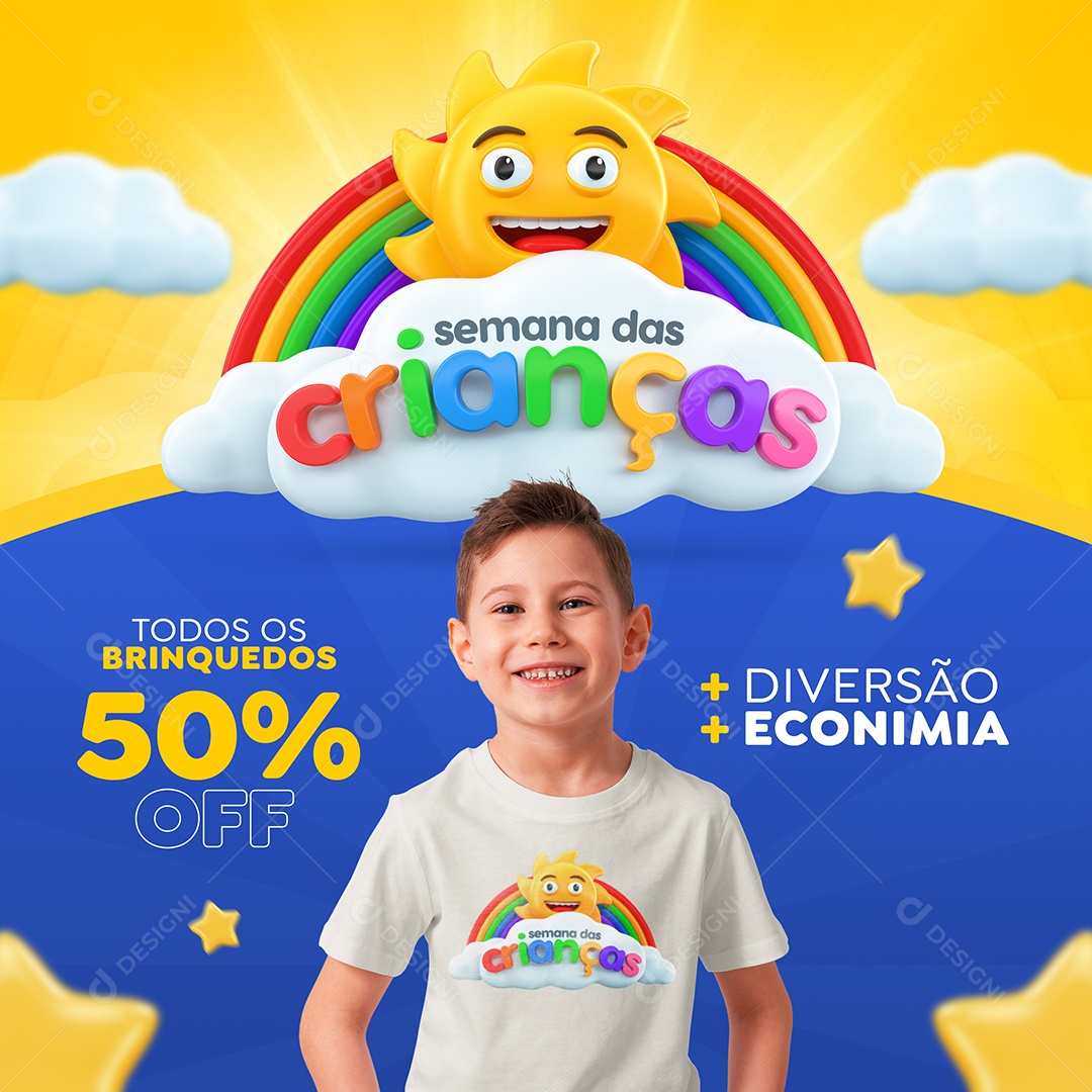 Semana das Crianças Todos os Brinquedos 50% Off Social Media PSD Editável