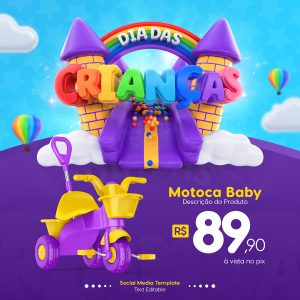 Dia das Crianças Motoca Baby Lojas Social Media PSD Editável