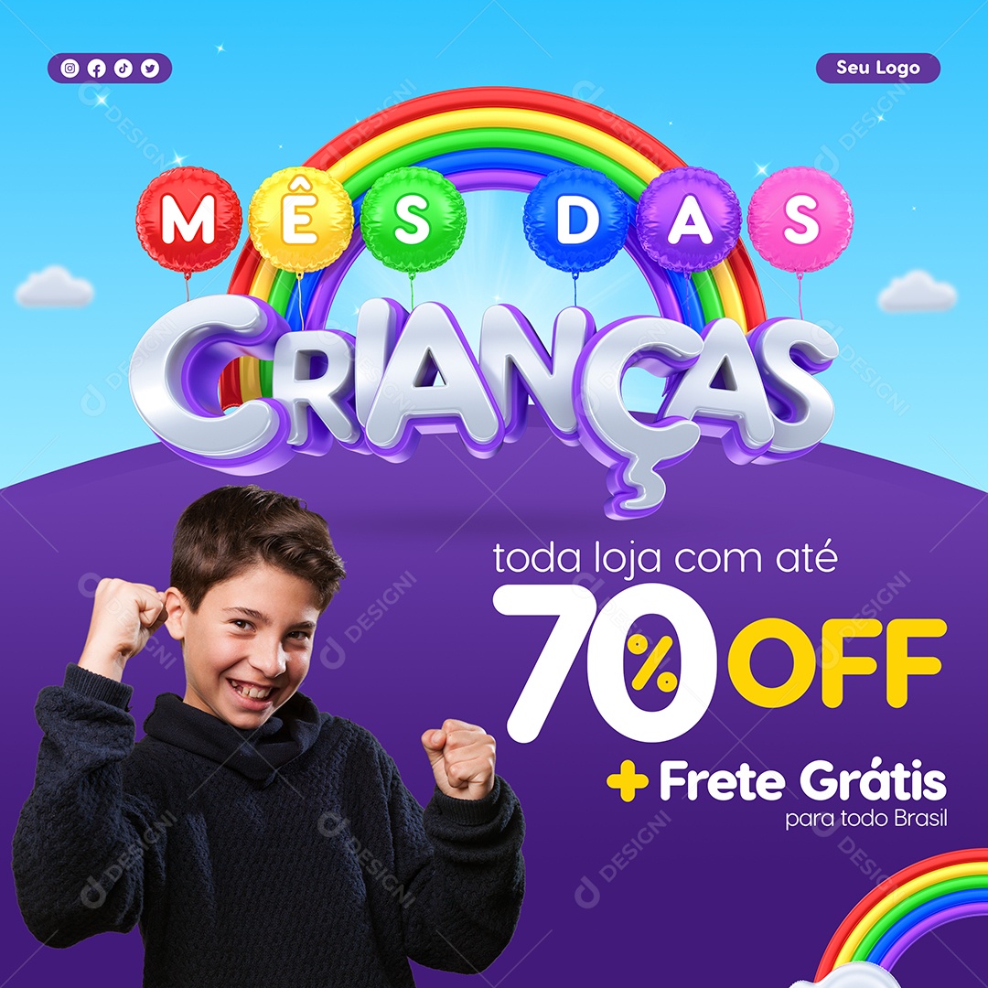 Children's Month Every Store with Up to 70% Off Social Media Editable PSD