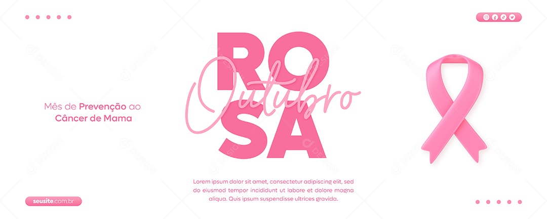 Banner Mês de prevenção ao câncer de mama Outubro Rosa Social Media PSD Editável