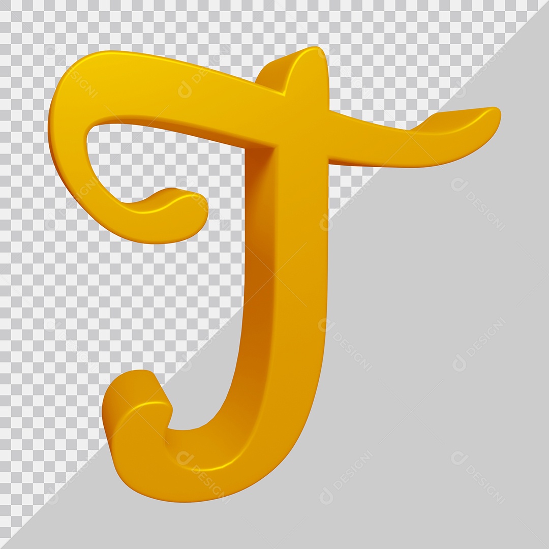 Letra T Maiúscula Dourado 3D Para composição PSD