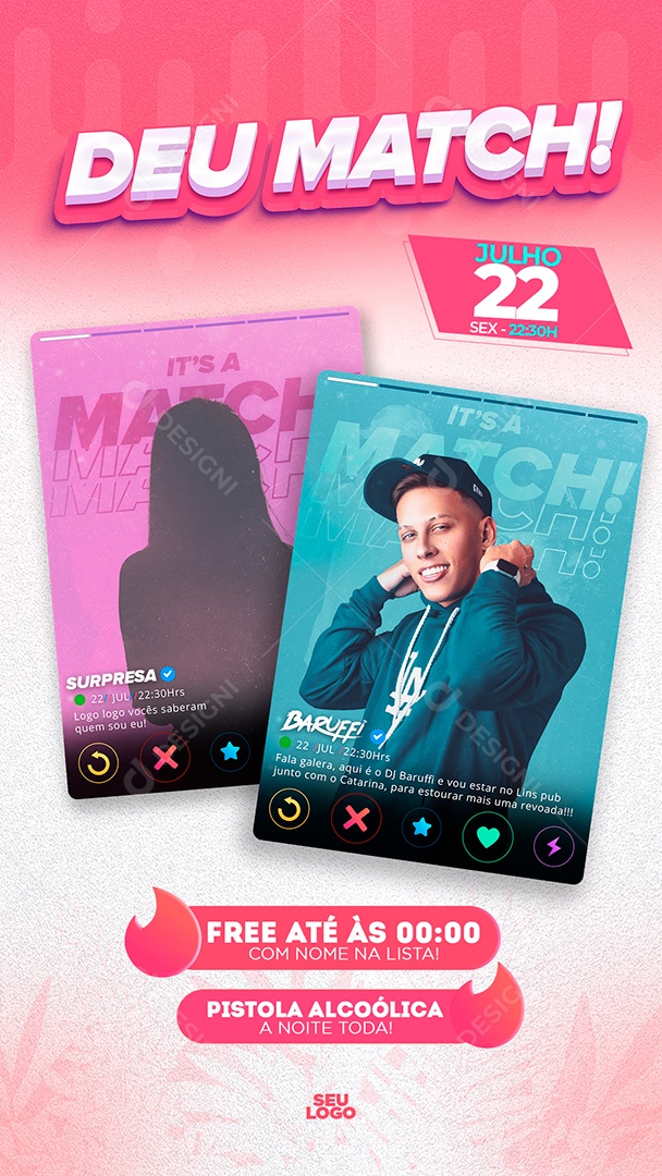 Social Media Flyer Deu Match Tinder PSD Editável