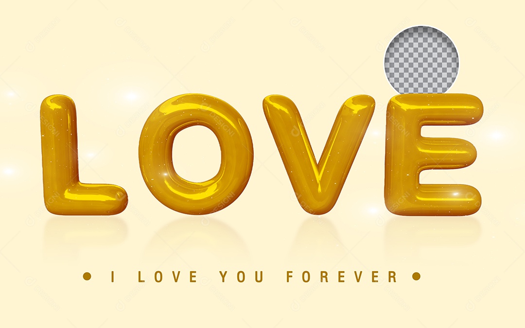 Love Texto 3D Dourado para Composição PSD