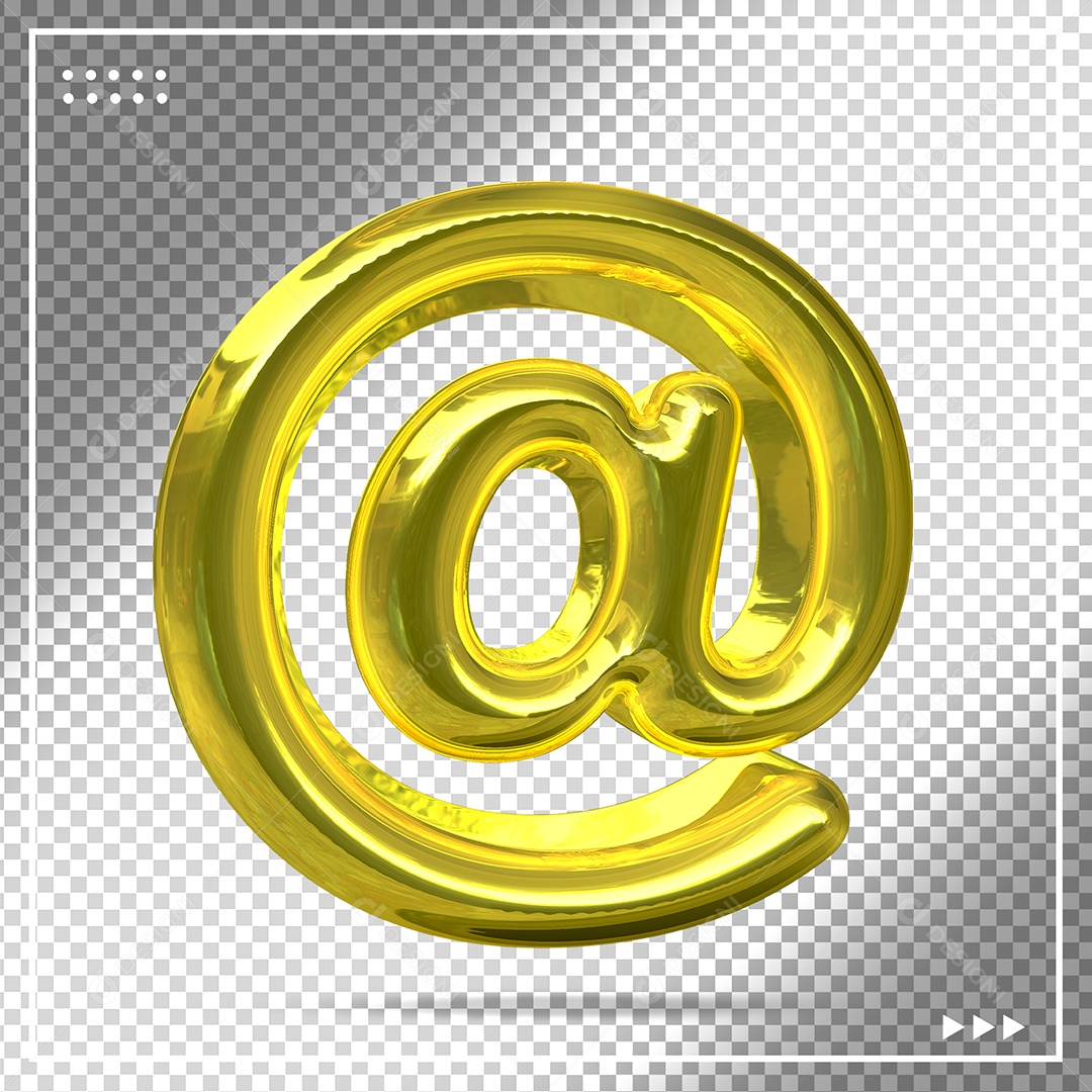 Símbolo Arroba 3D Balão Dourado Para Composição PSD