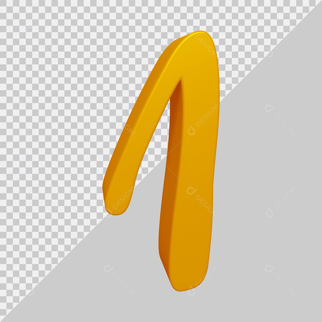 Número 3D 1 Dourado Para composição PSD