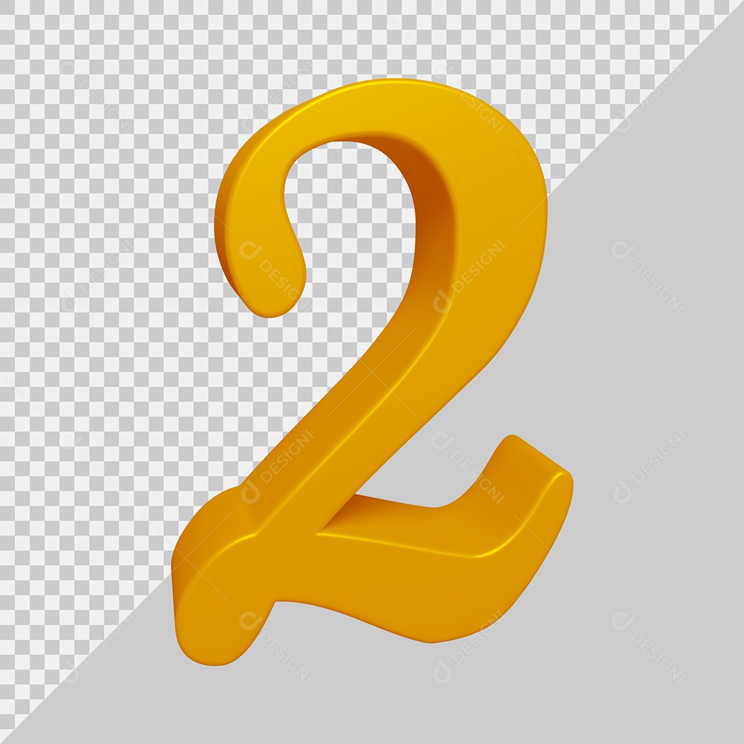 Número 3D 2 Dourado Para composição PSD