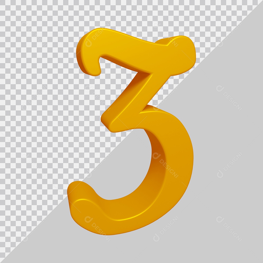 Número 3D 3 Dourado Para composição PSD