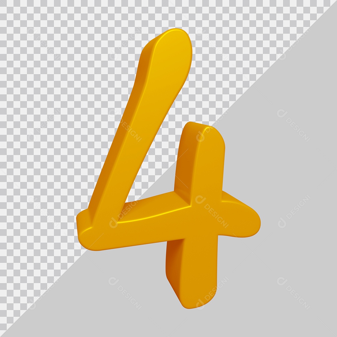 Número 3D 4 Dourado Para composição PSD