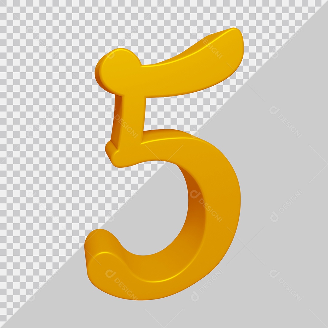 Número 3D 5 Dourado Para composição PSD