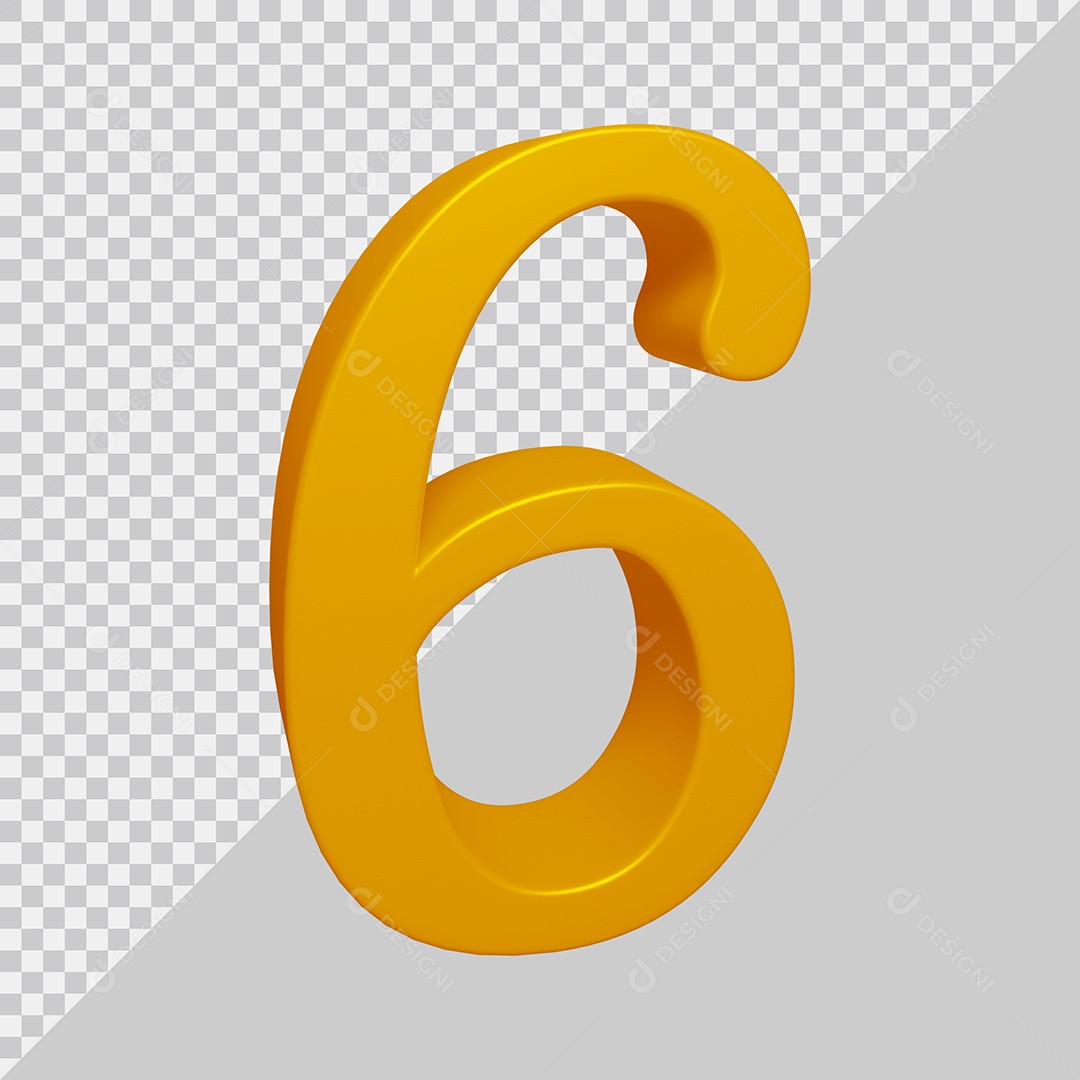 Número 3D 6 Dourado Para composição PSD