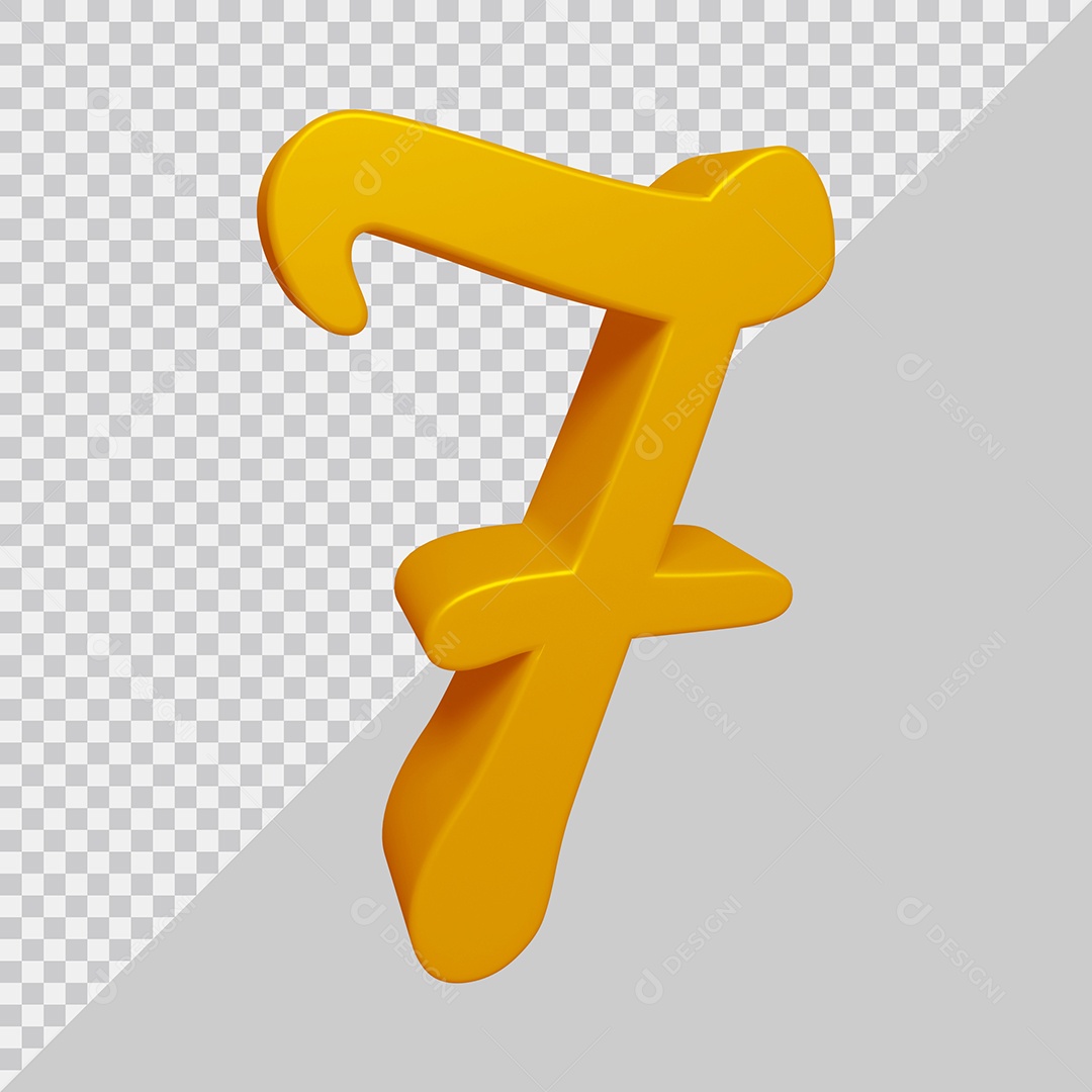 Número 3D 7 Dourado Para composição PSD