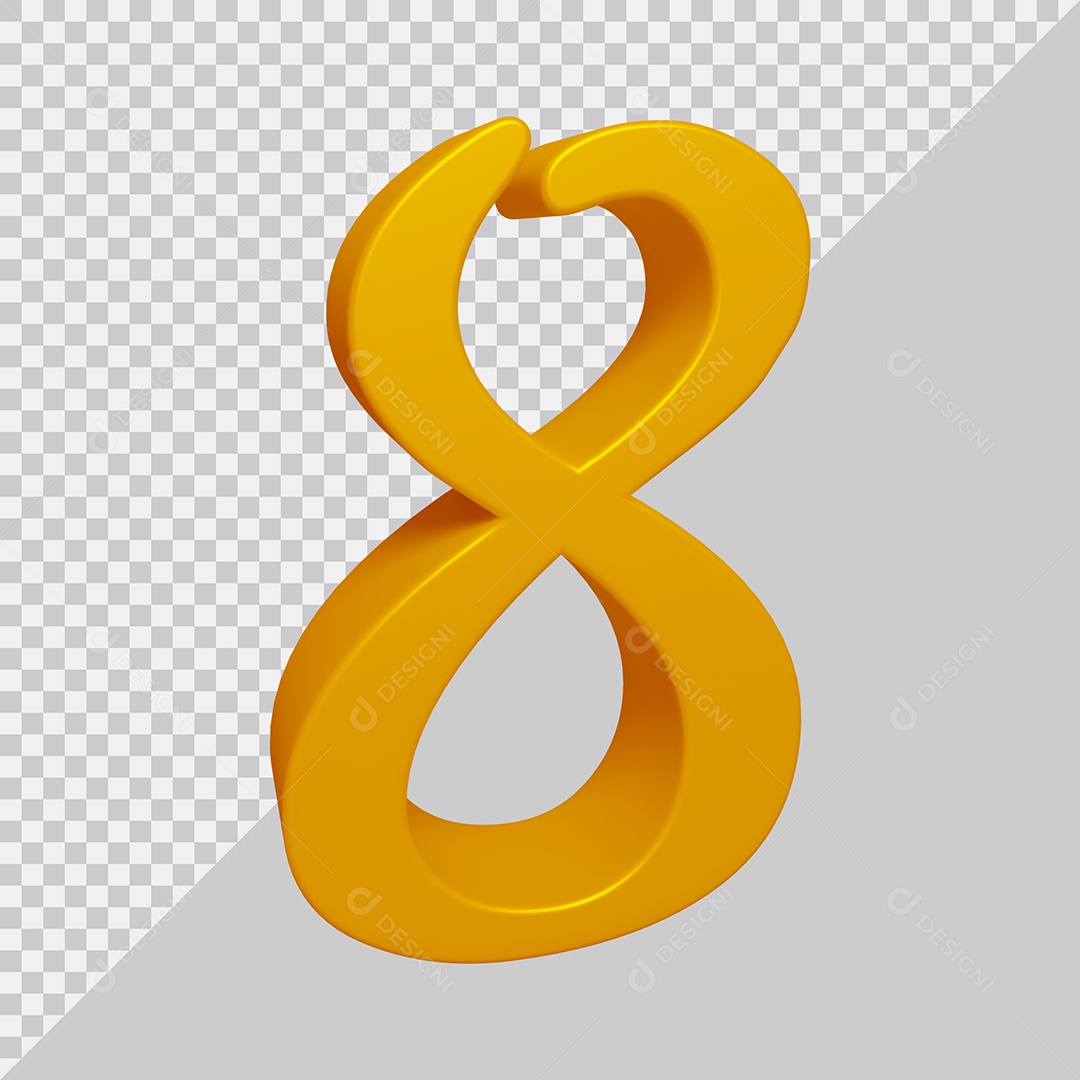 Número 3D 8 Dourado Para composição PSD