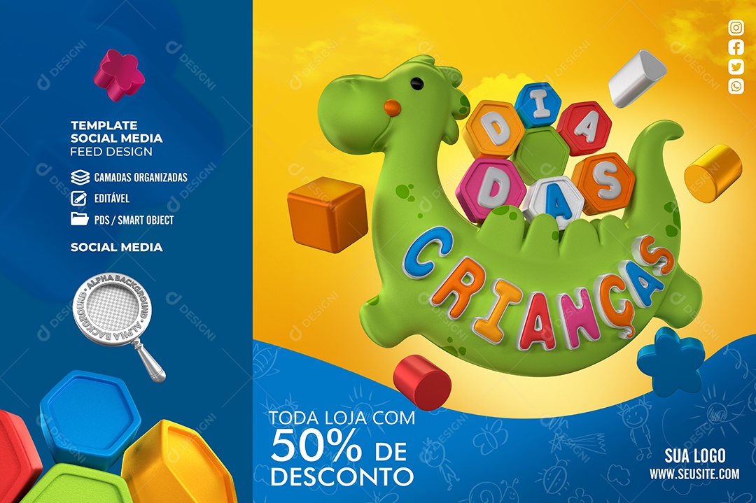 Dia Das Crianças Toda Loja com 50% de Desconto Social Media PSD Editável