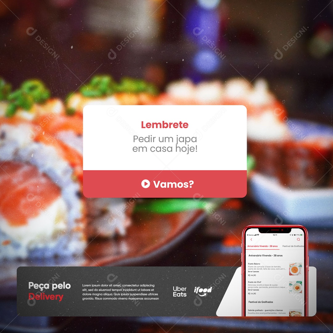 Social Media Lembrete Comida Japonesa PSD Editável