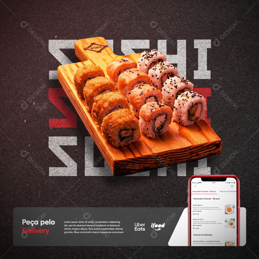 Social Media Restaurante Comida Japonesa Sushi Peça Pelo Delivery PSD Editável