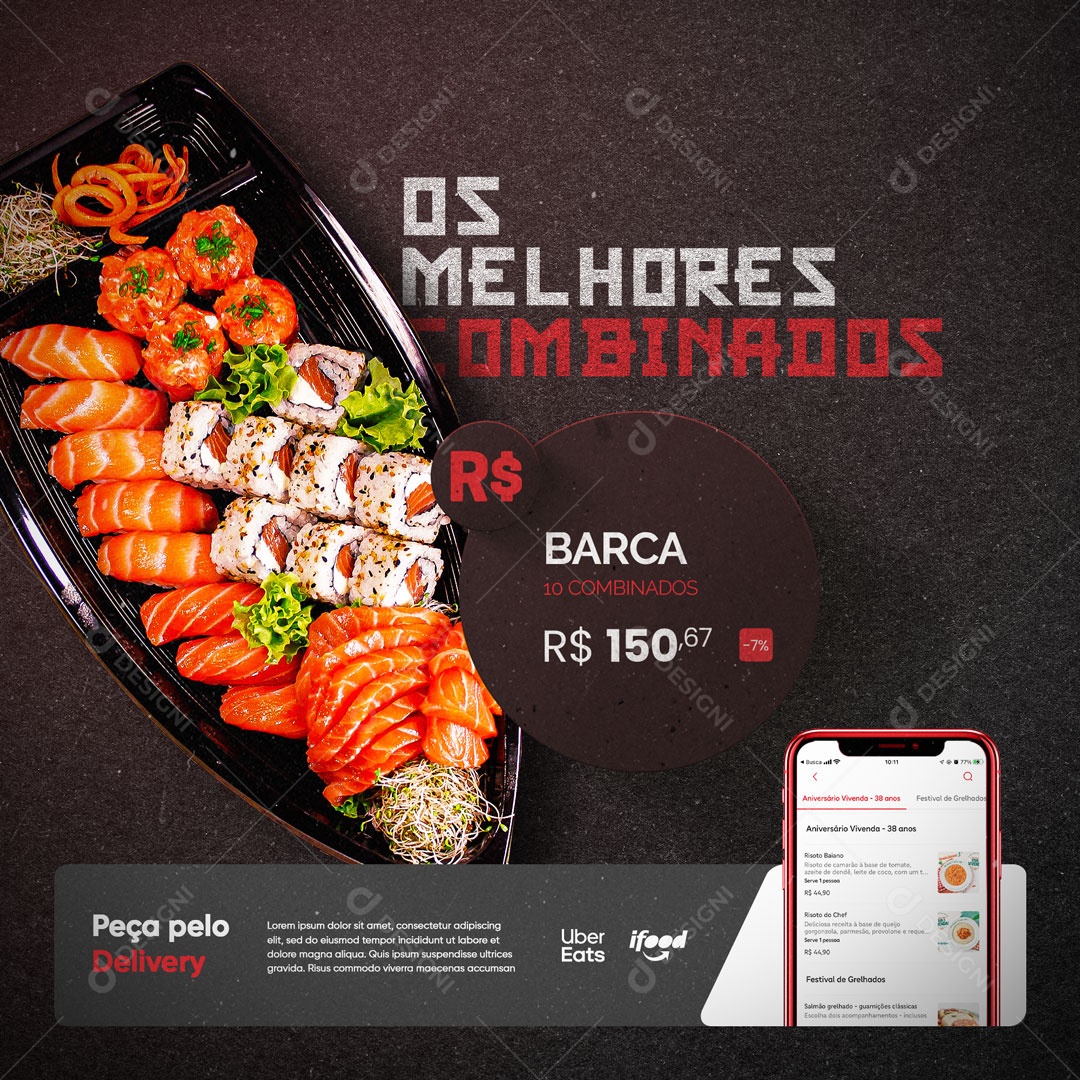 Social Media Restaurante Comida Japonesa Sushi os Melhores Combinado Social Media PSD Editável